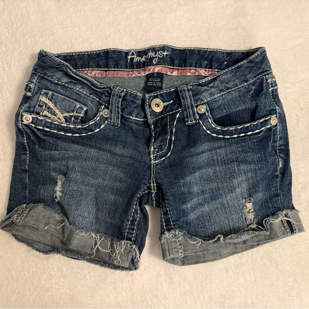 Amethyst Jeans Distressed Blue Jean Shorts Size 0